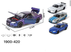 Pullback Nissan GTR R34 Skyline Die-Cast 1:18 Scale Asstd. 1900-460 - Colorland Toys