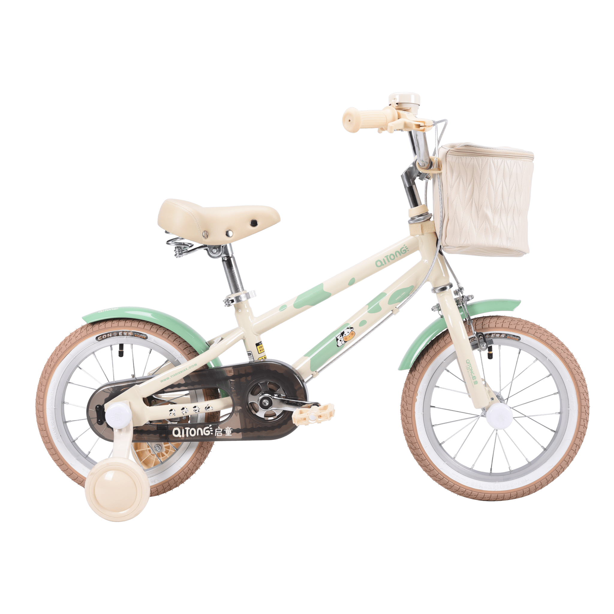 Qitong Cow Bicycle With Basket 14 Inch Green TN24Q61 - Colorland Toys