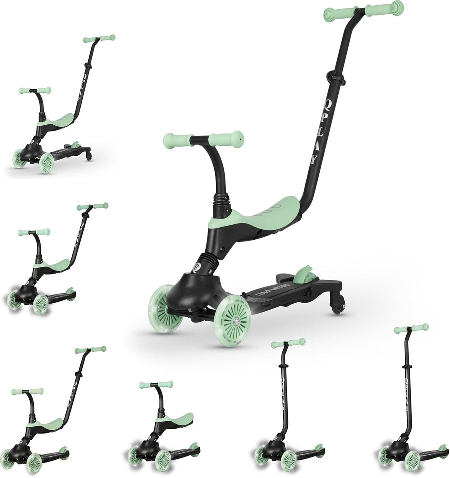 QPlay Sema EVO 5-in-1 Ride-On Scooter with LED, Green