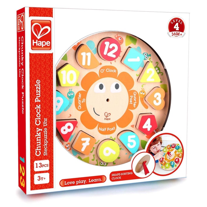Hape Wooden Chunky Clock Educational Puzzle - 13pcs - Colorland Toys