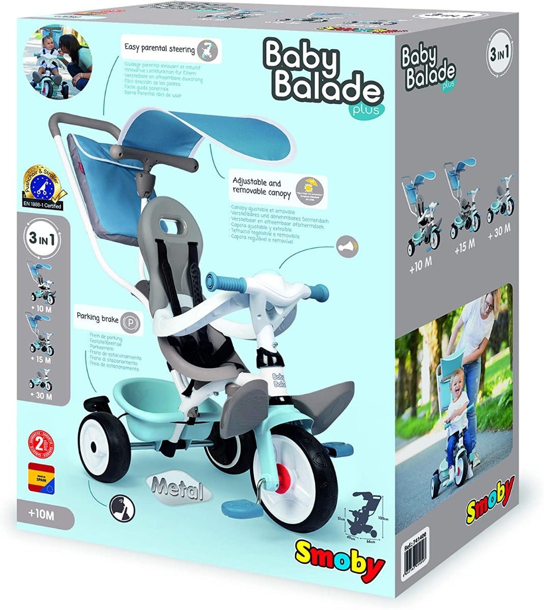 Smoby Baby Balade Plus 3 - in - 1 Tricycle Blue 7600741400 - Colorland Toys