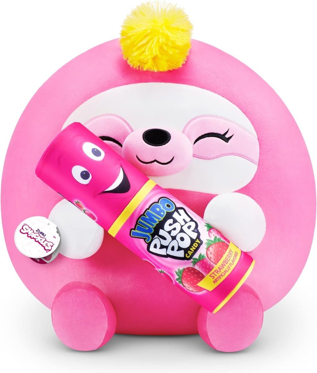Snackles Holding Bazooka Plush Pop Strawberry - Sloth Plush 14inch 77511N - Colorland Toys