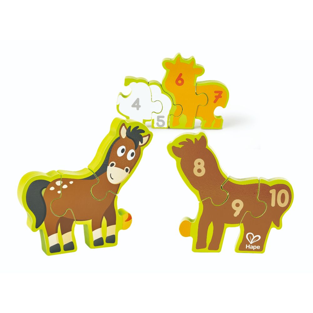 Hape - Double-Sided Numbers & Farm Animal Wooden Jigsaw Puzzle - Colorland Toys