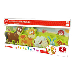 Hape - Double-Sided Numbers & Farm Animal Wooden Jigsaw Puzzle - Colorland Toys