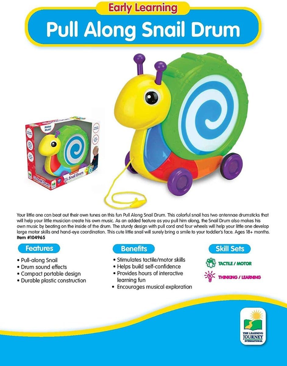 The Learning Journey Pull Along Snail Drum 104965 - Colorland Toys