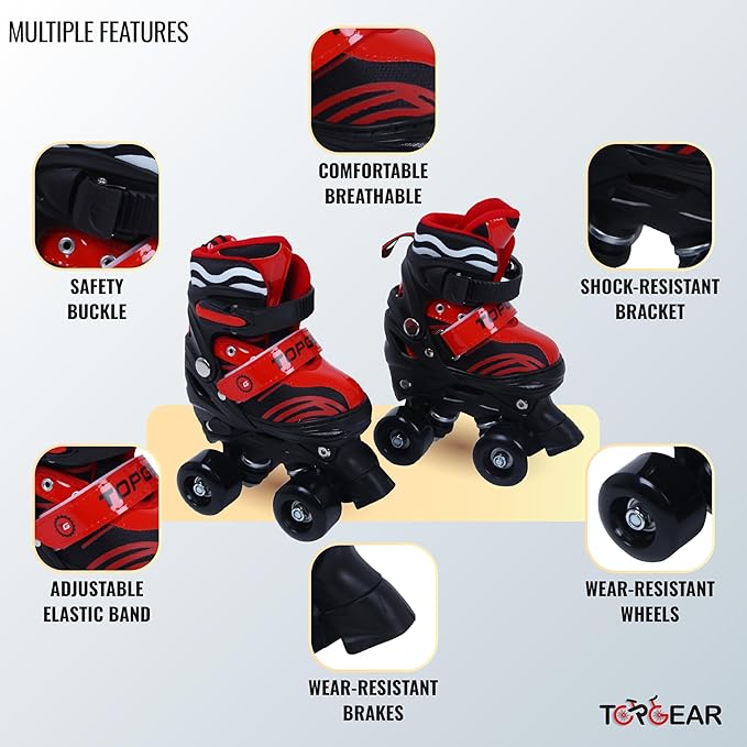 Top Gear Quad Skate Shoes 27-30 Red TG-9008 - Colorland Toys