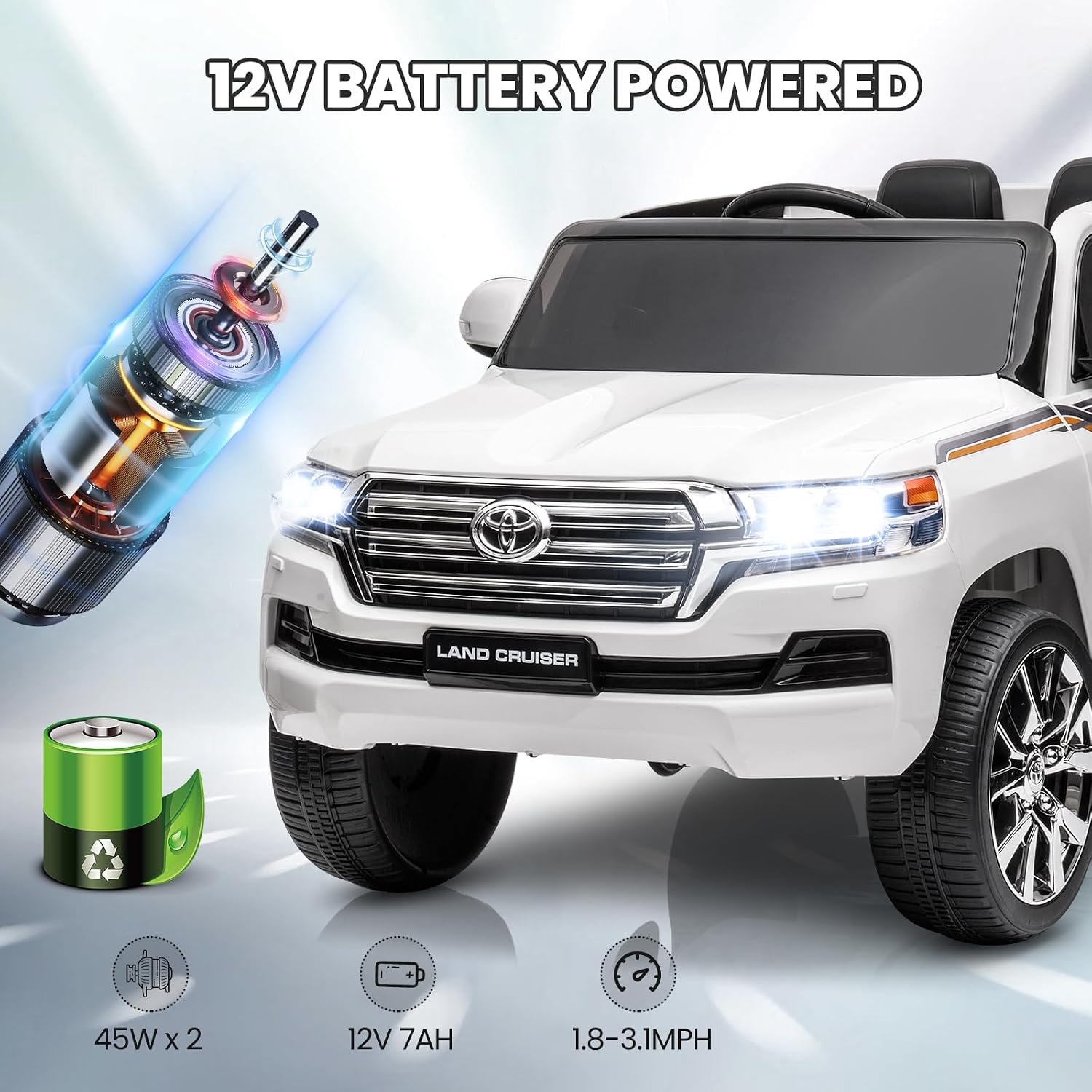 Toyota Land Cruiser 12V Kids Ride-On | Green JJ2022 - Colorland Toys