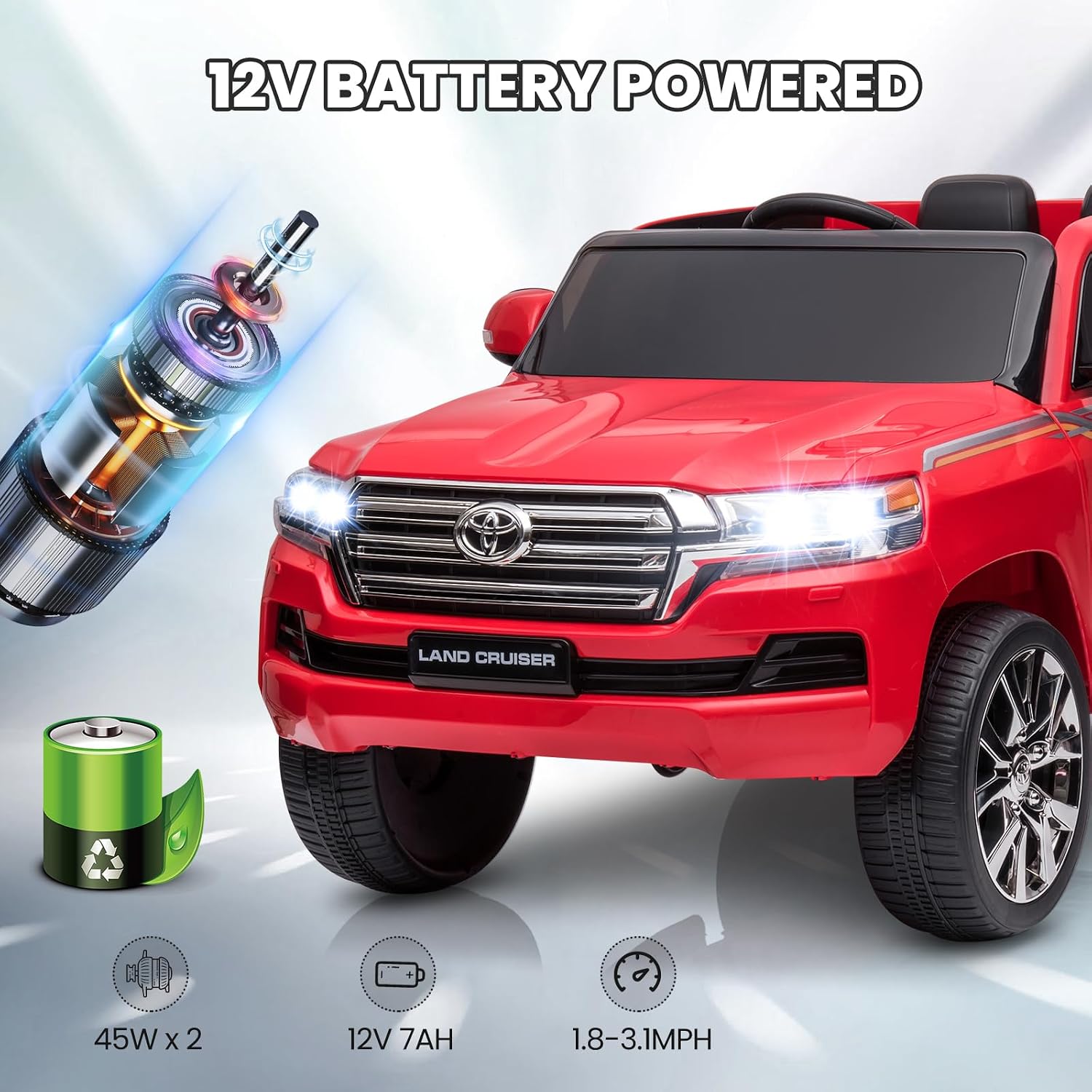 Toyota Land Cruiser 12V Kids Ride-On | Red JJ2022 - Colorland Toys
