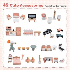 Wooden Dollhouse Pink MSN23031 - Colorland Toys