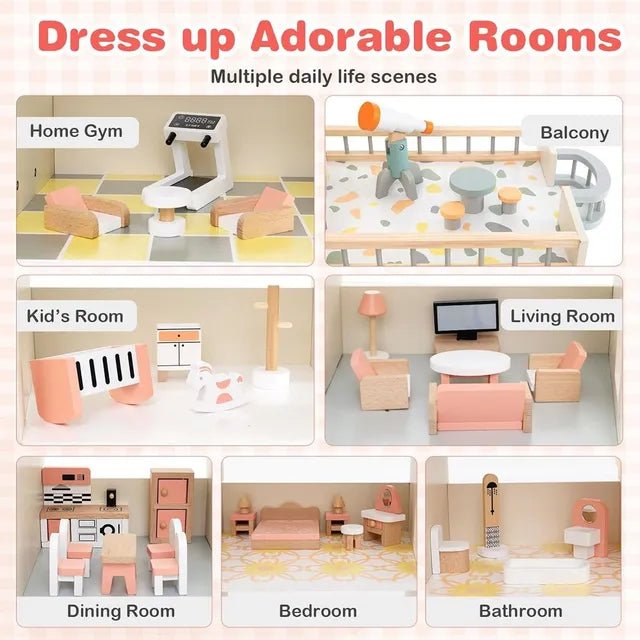 Wooden Dollhouse Pink MSN23031 - Colorland Toys
