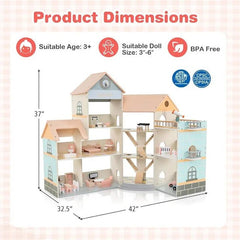Wooden Dollhouse Pink MSN23031 - Colorland Toys