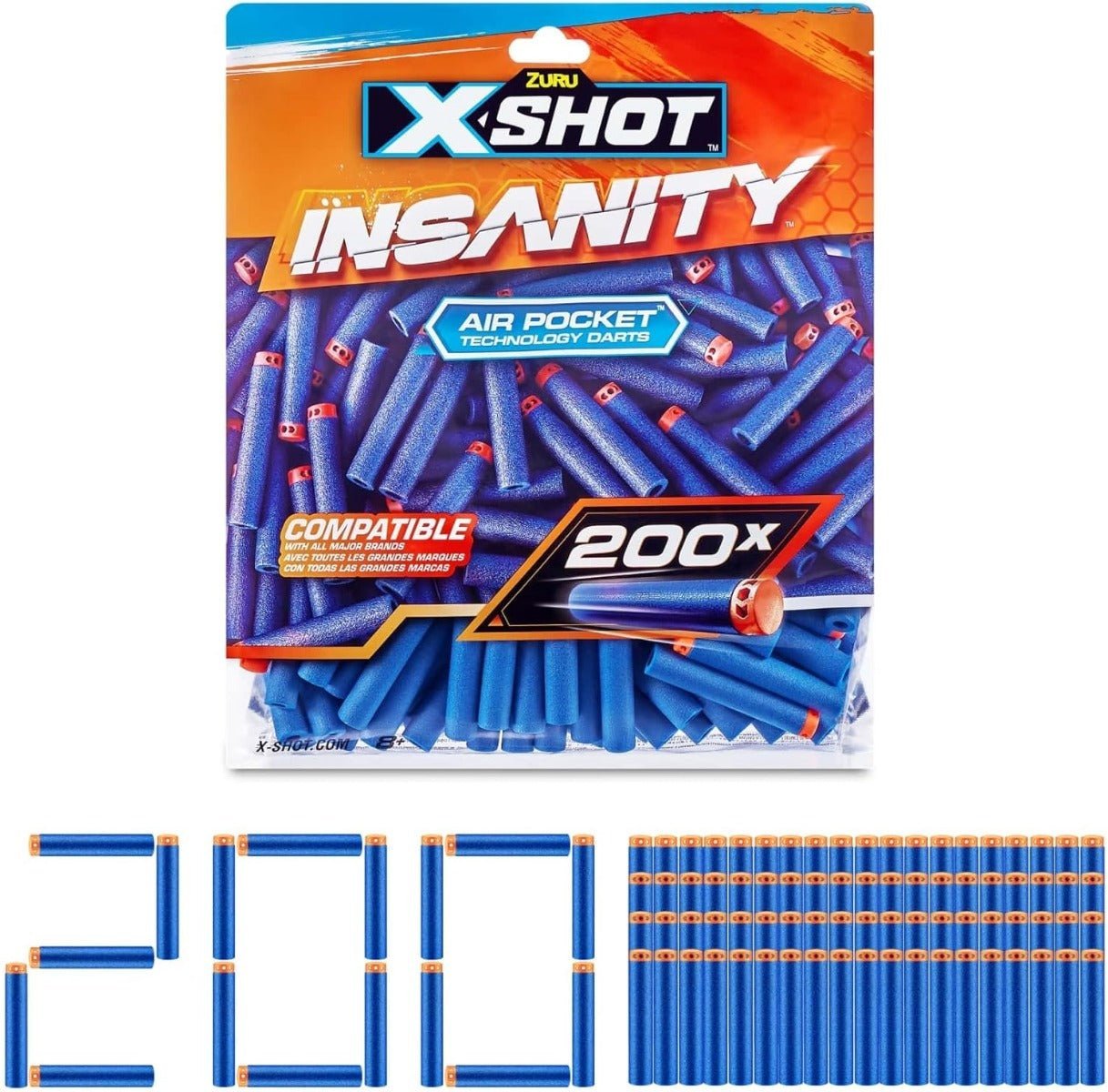 X - Shot 200 Darts Pack Refil Insanity XS - 36624 - Colorland Toys