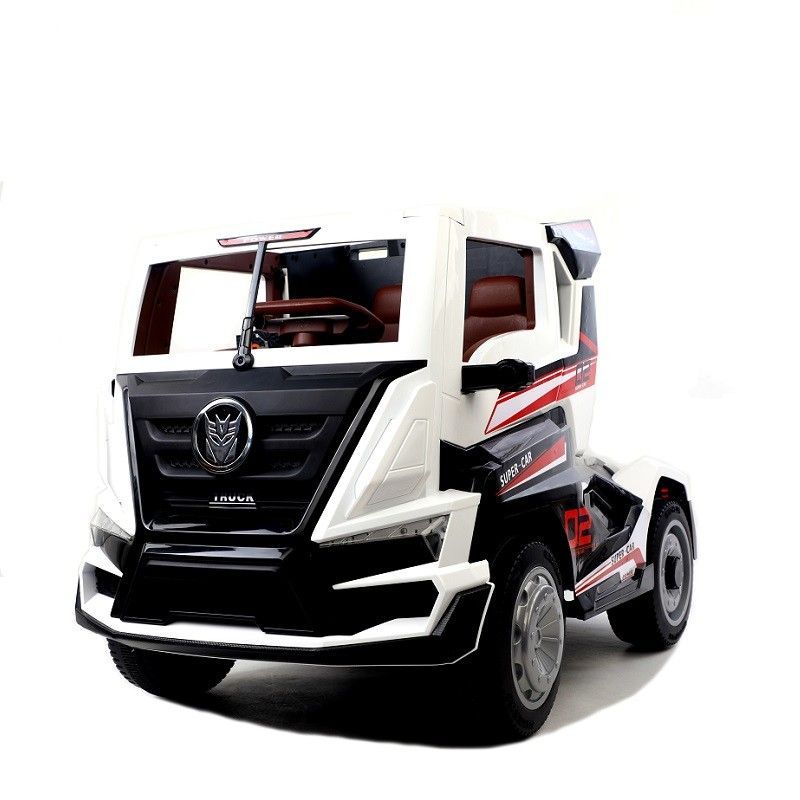 Megastar 12V Clunker Truck With Back Trailer Rubber Tyres & Leather Seats White 2020 - Colorland Toys