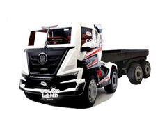 Megastar 12V Clunker Truck With Back Trailer Rubber Tyres & Leather Seats White 2020 - Colorland Toys