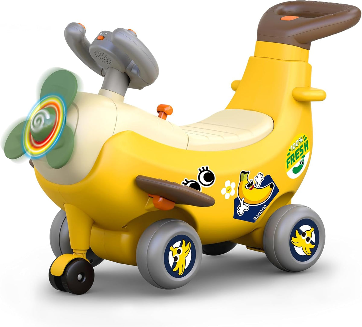 HOLA 4-in-1 Ride-On Push Walker Banana Plane Toy for Toddlers
