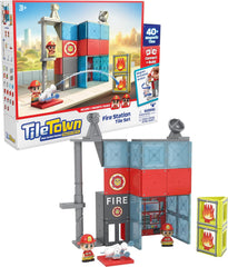 Tile Town Fire House Magnetic Tiles Building Playset for Kids 3+