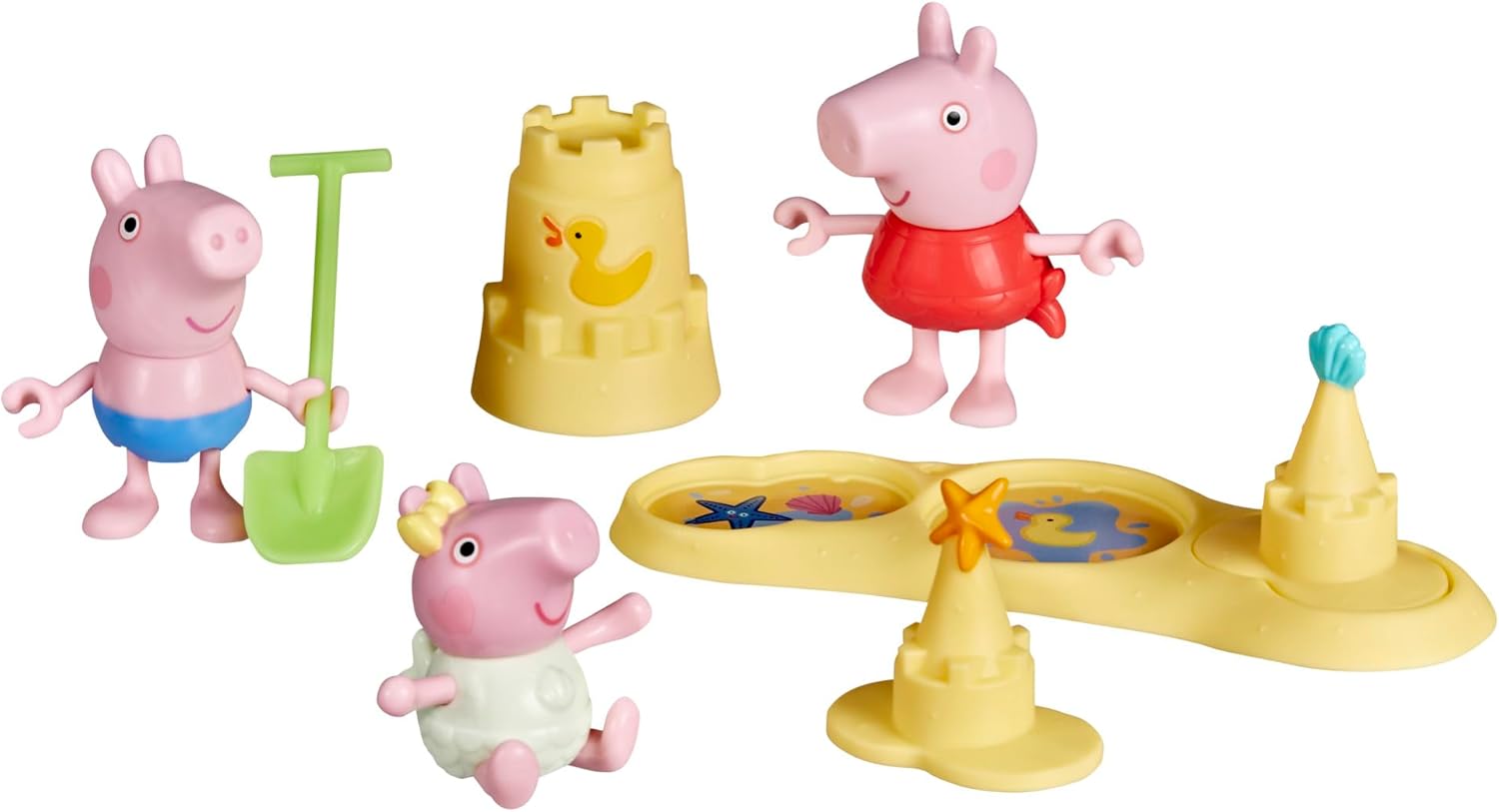 Peppa Pig Siblings Beach Day Playset with 3 Figures & 5 Accessories