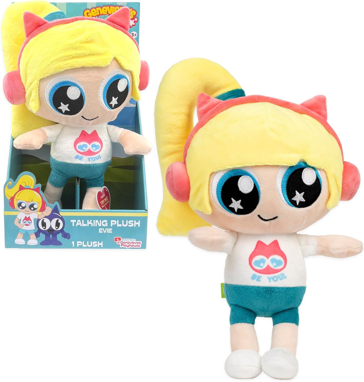 Genevieve's Playhouse Talking Plush Singing Doll, 8 Sounds, Cat Headphones