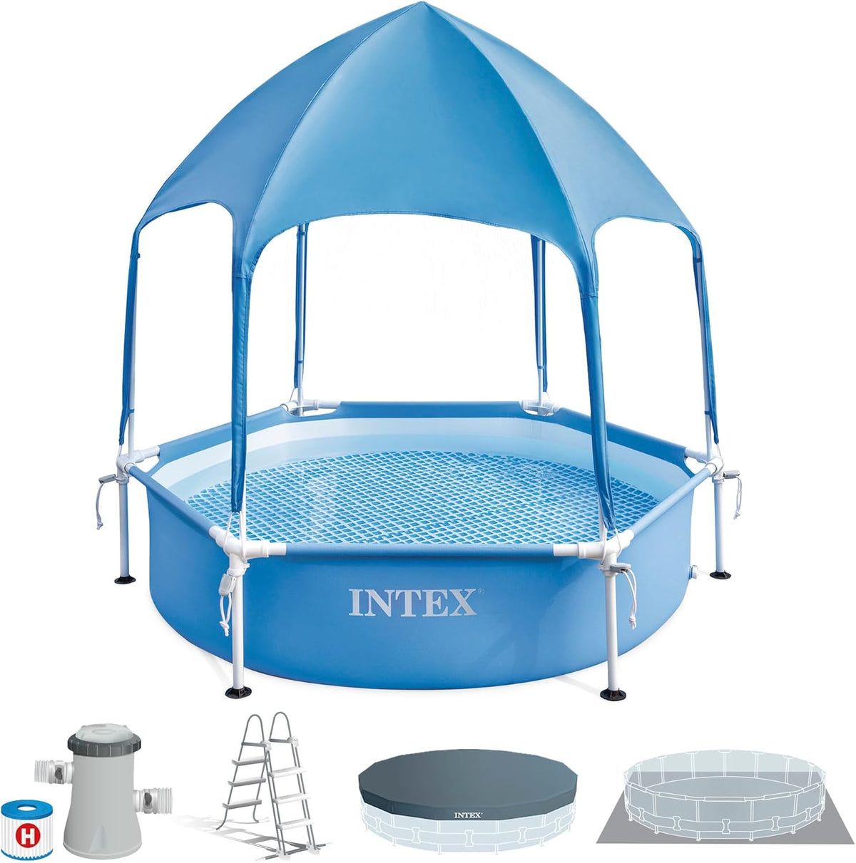 Intex Canopy Metal Frame Pool 1.83m x 38cm with Sprayer, Ages 3+