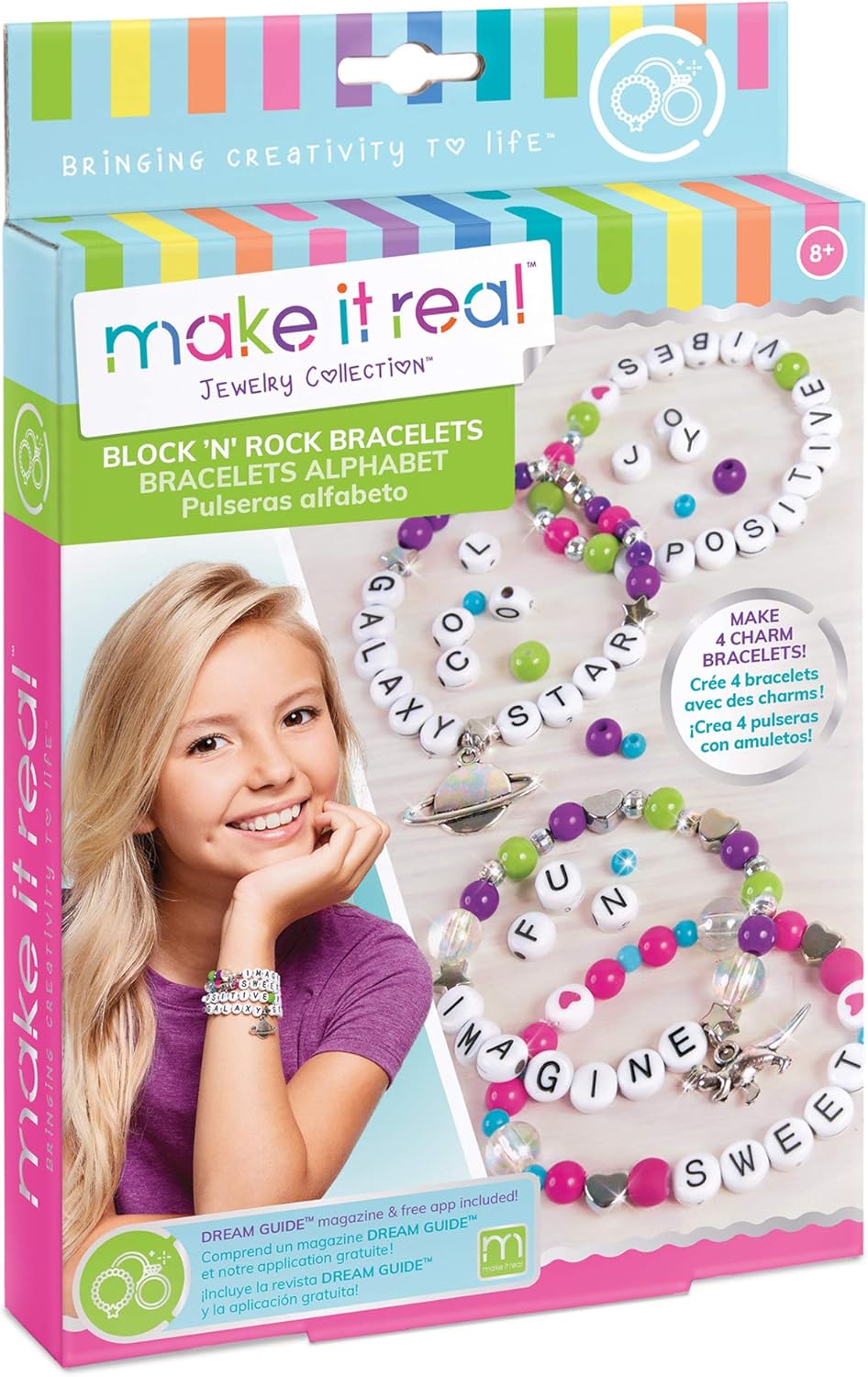 Make It Real Block ‘N Rock Bracelets Kit – DIY Bead Jewelry for Kids 8+