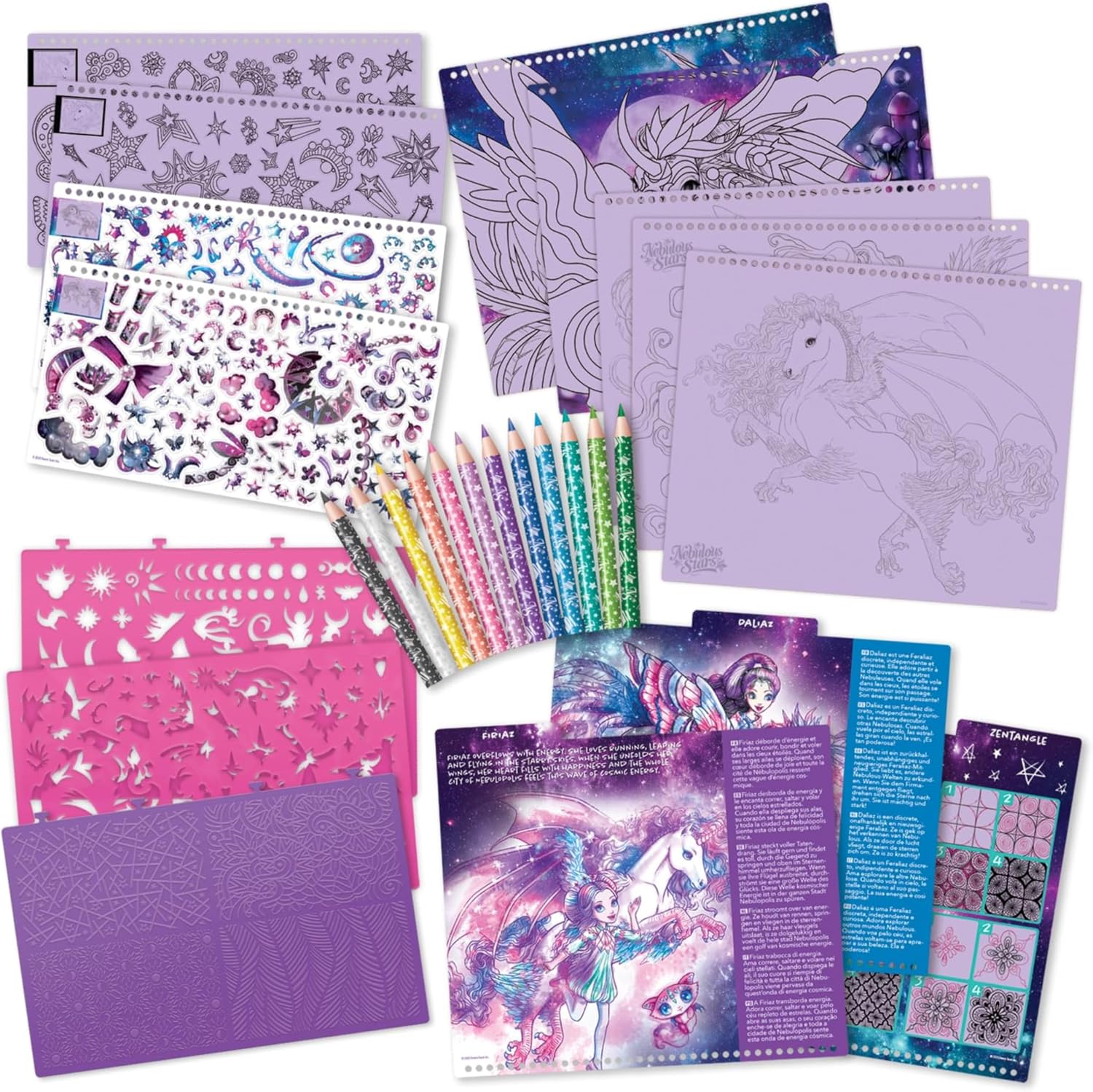 Nebulous Stars Fantasy Horses Sketchbook for Kids - 35 Pages & 80 Stencils — view 2