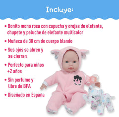 JC Toys Berenguer Boutique 38cm Pink Baby Doll with Elephant Theme — view 2