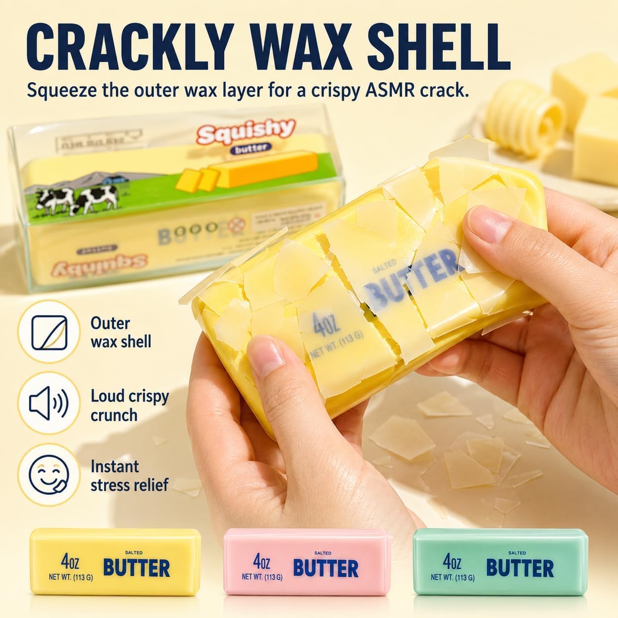 Wax Butter Squishy Crunchy & Slow-Rebound PU Fidget Toy - Yellow — view 2