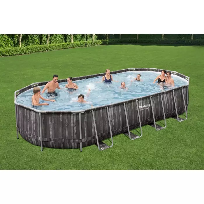 Bestway Power Steel Frame Basin Rattan Grey 7.32mx3.66m 5611T - Colorland Toys