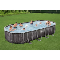 Bestway Power Steel Frame Basin Rattan Grey 7.32mx3.66m 5611T - Colorland Toys