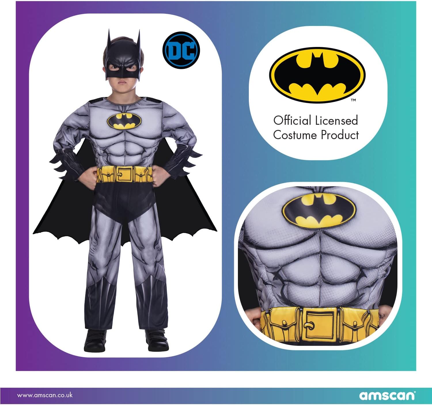 Official Warner Bros. Deluxe Batman Costume for Boys (10-12 Years) — view 3