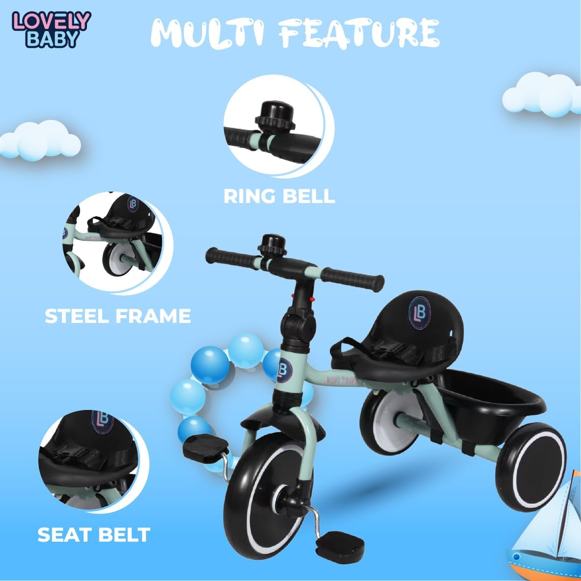 Foldable Tricycle LB 266 for Toddlers, Pink — view 3