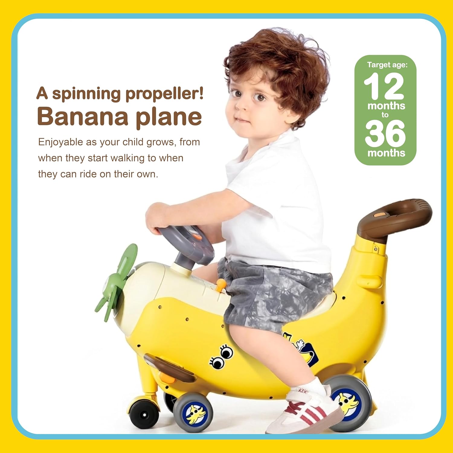 HOLA 4-in-1 Ride-On Push Walker Banana Plane Toy for Toddlers — view 3