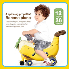HOLA 4-in-1 Ride-On Push Walker Banana Plane Toy for Toddlers — view 3