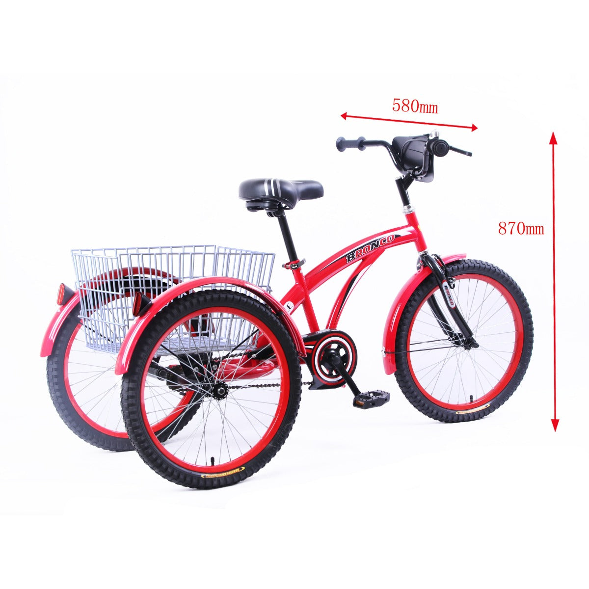 Bronco Classic Three Wheel Bicycle With Basket Black 20 Inch CL-2800 - Colorland Toys