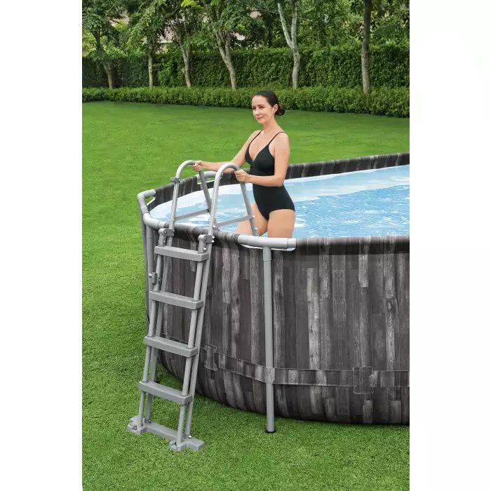 Bestway Power Steel Frame Basin Rattan Grey 7.32mx3.66m 5611T - Colorland Toys