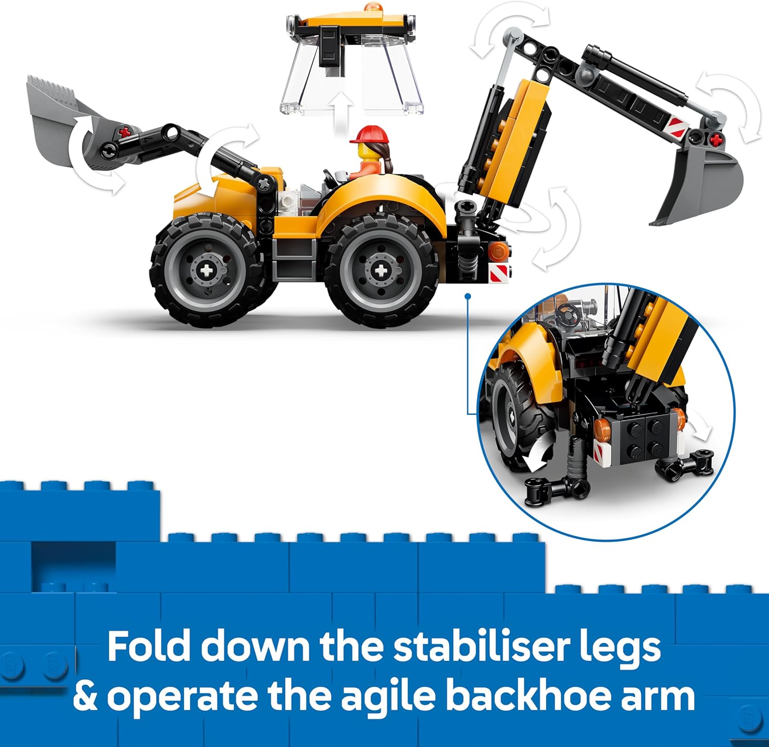 LEGO City Yellow Backhoe Loader Construction Vehicle Toy for Kids 7+ — view 4