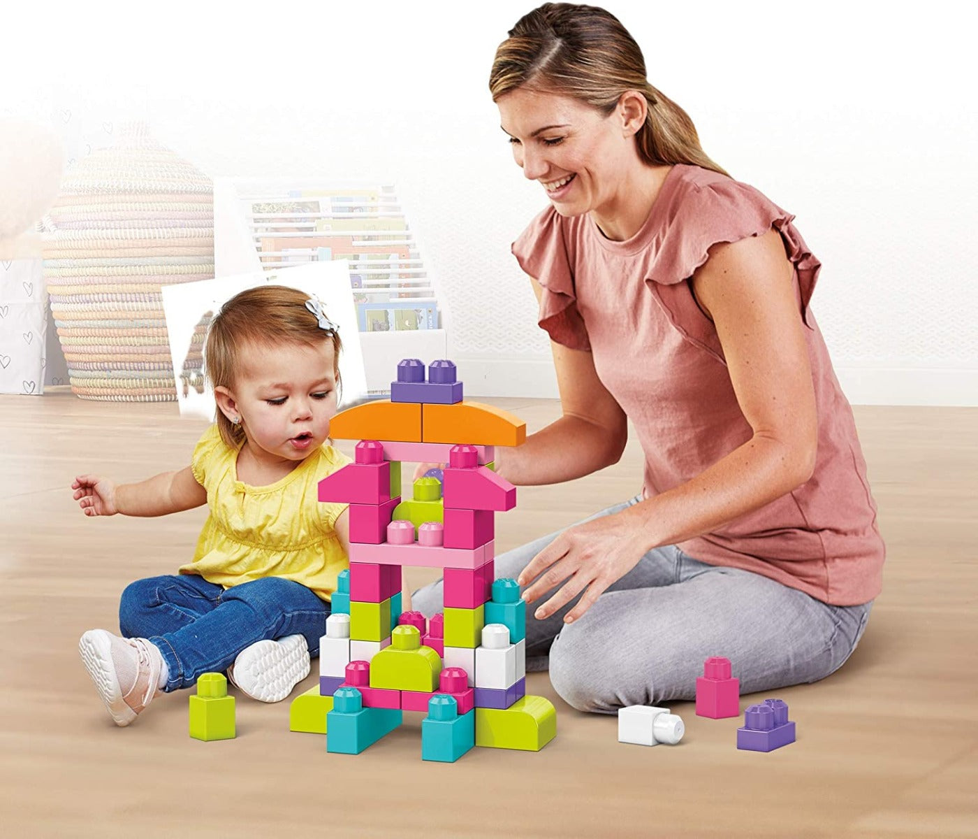 Mega Bloks First Builders Big Building Bag 60-Piece Pink DCH54 - Colorland Toys