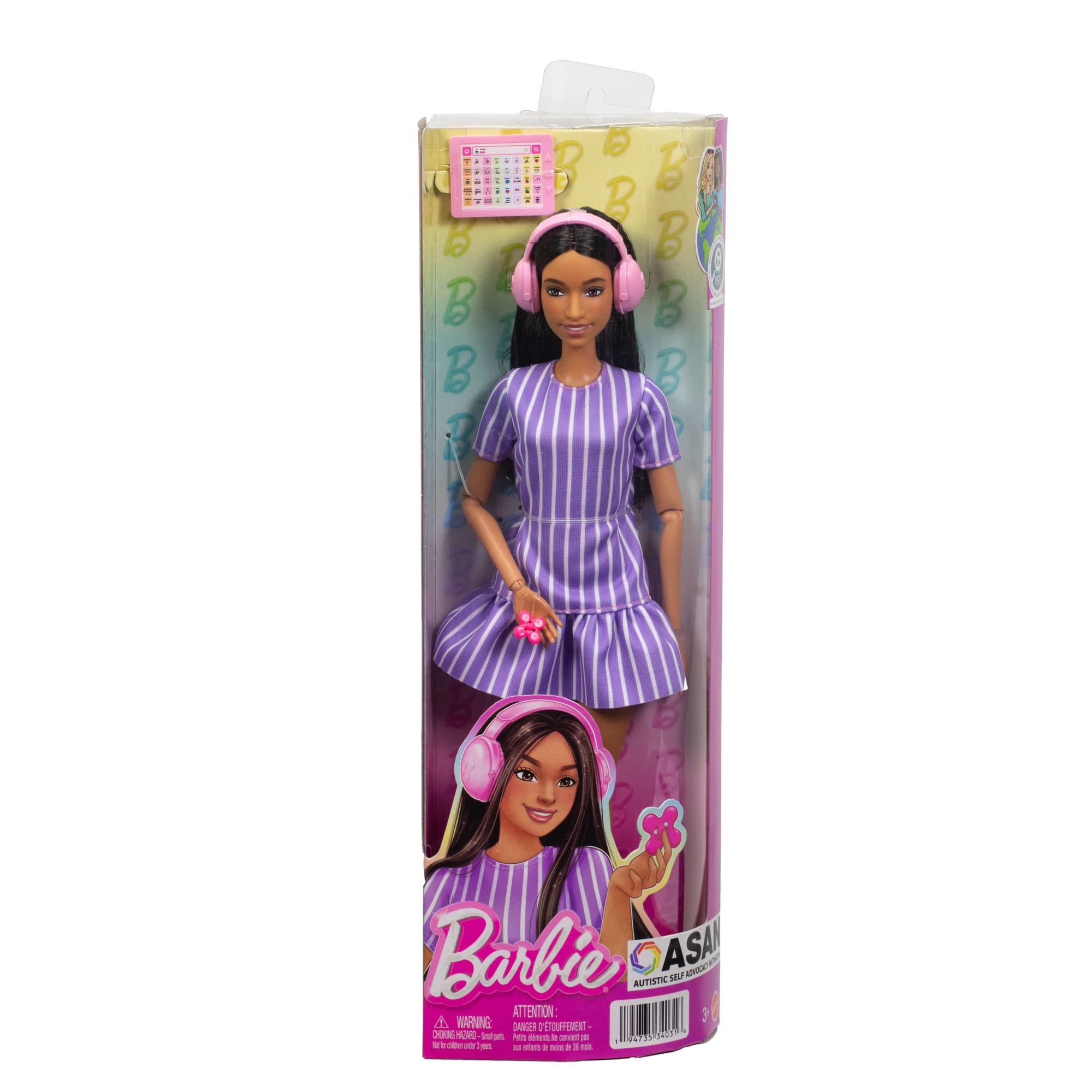 Barbie Fashionistas Doll #245 in Purple Striped Dress, Autistic Barbie — view 6