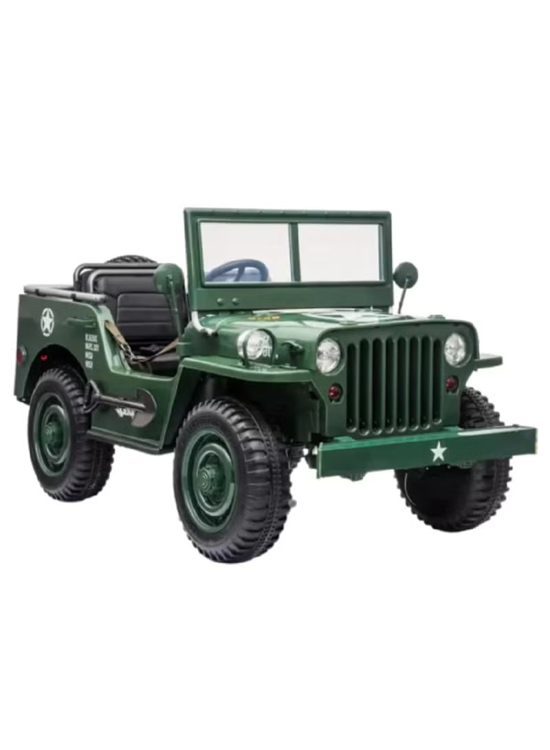 Kids Military Willy Jeep Ride-On 3-Seater Dark Green 12V 4M DM101 — image 2