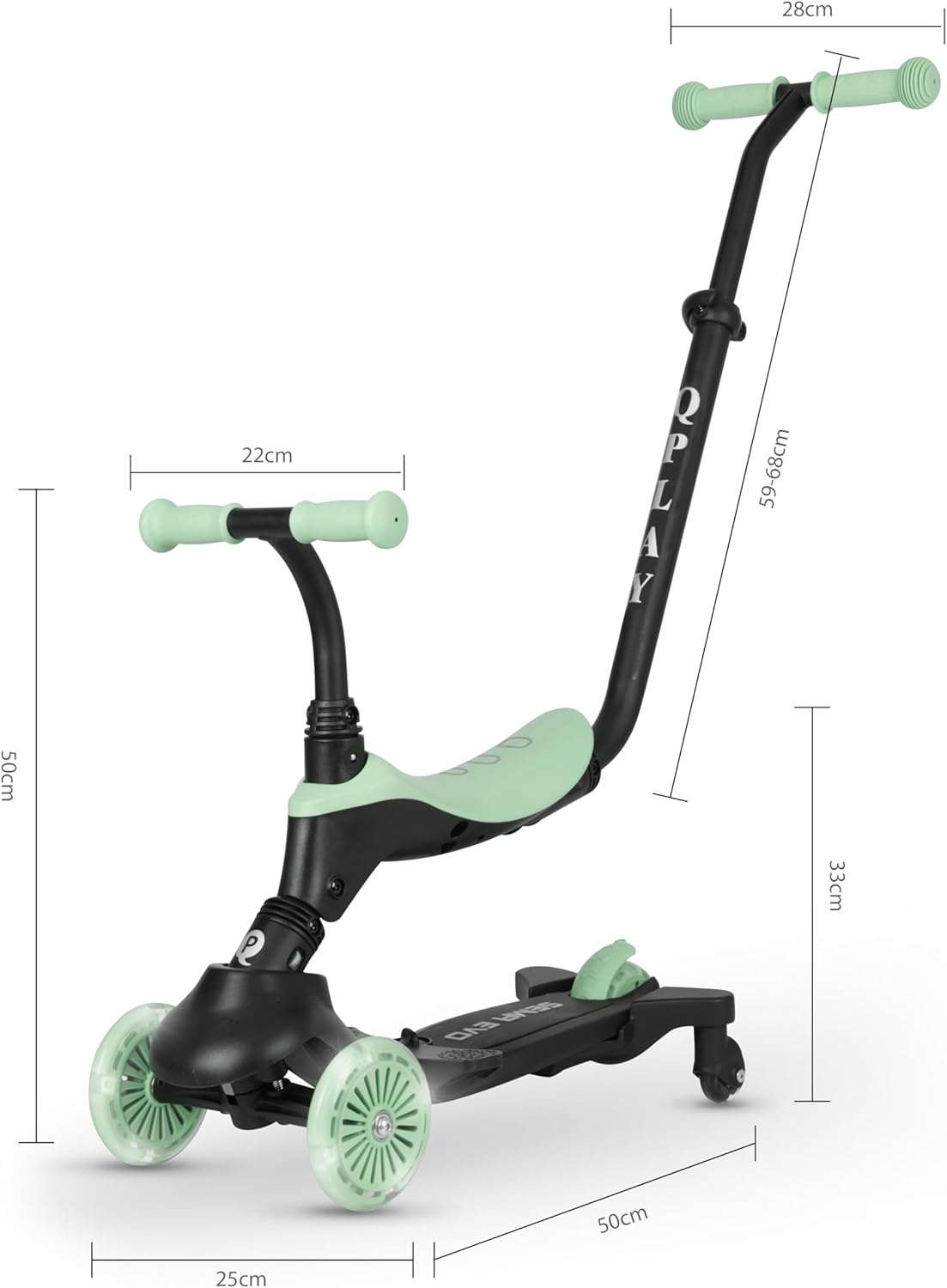 QPlay Sema EVO 5-in-1 Ride-On Scooter with LED, Green — view 9
