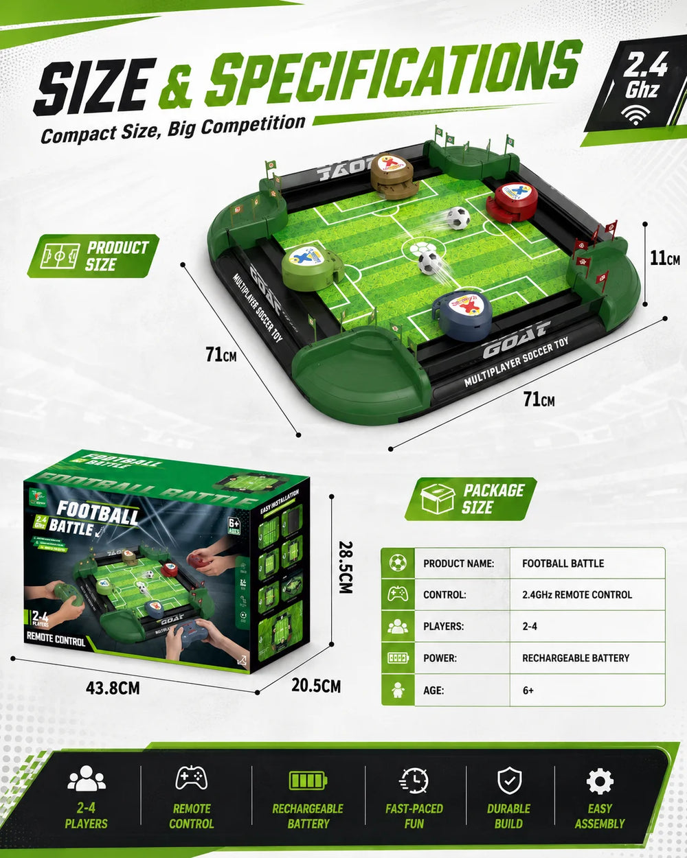 Football Battle Ground 4 RC Tabletop Soccer Game - Colorland Toys