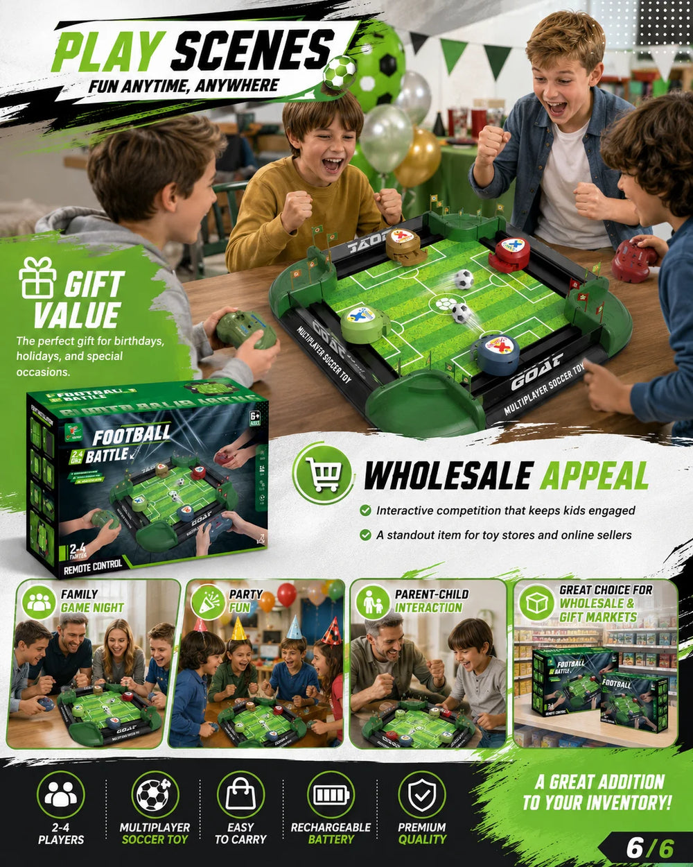 Football Battle Ground 4 RC Tabletop Soccer Game - Colorland Toys