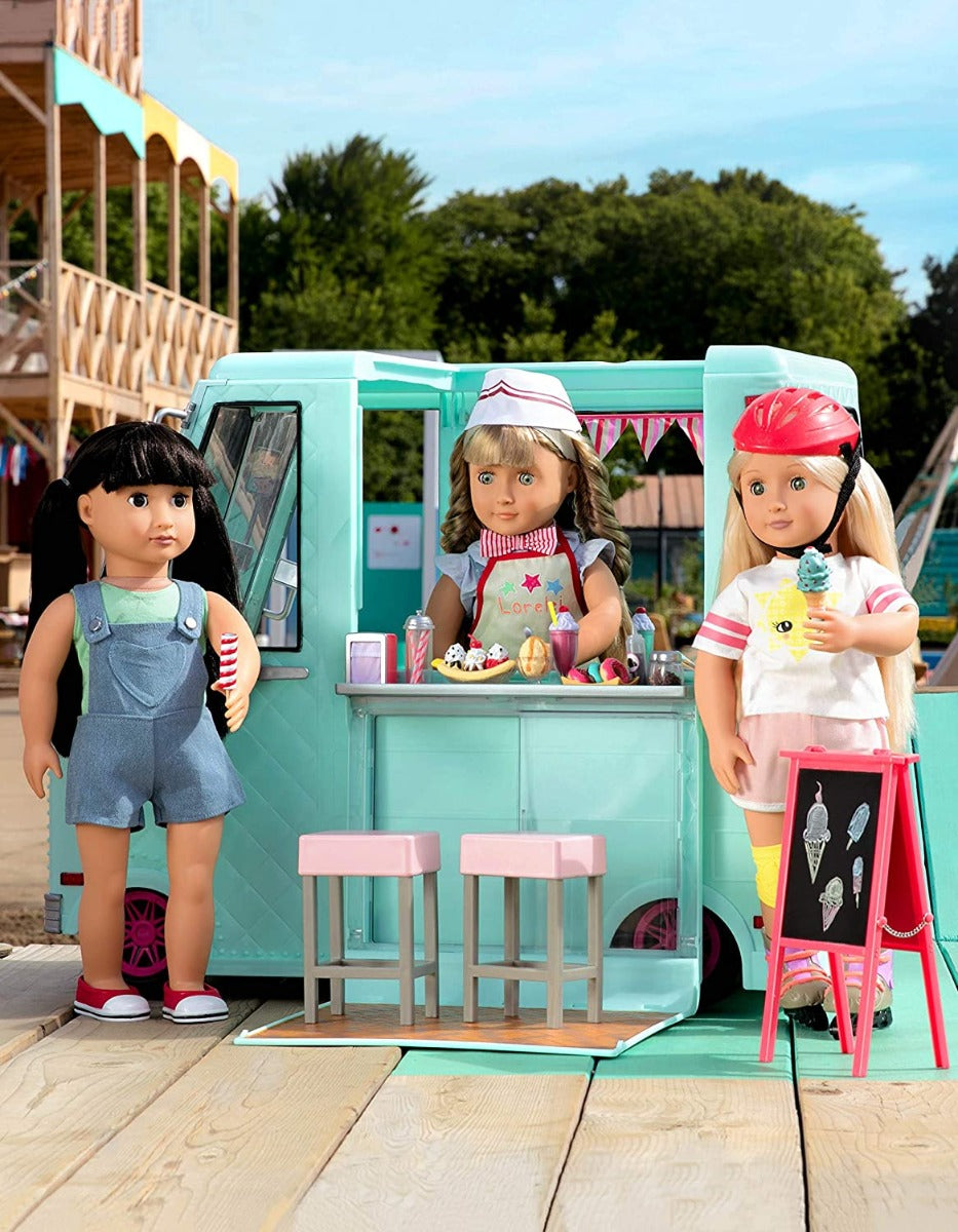 Our Generation Sweet Stop Ice Cream Truck with Electronics for 18-inch Dolls Light Blue - Colorland Toys