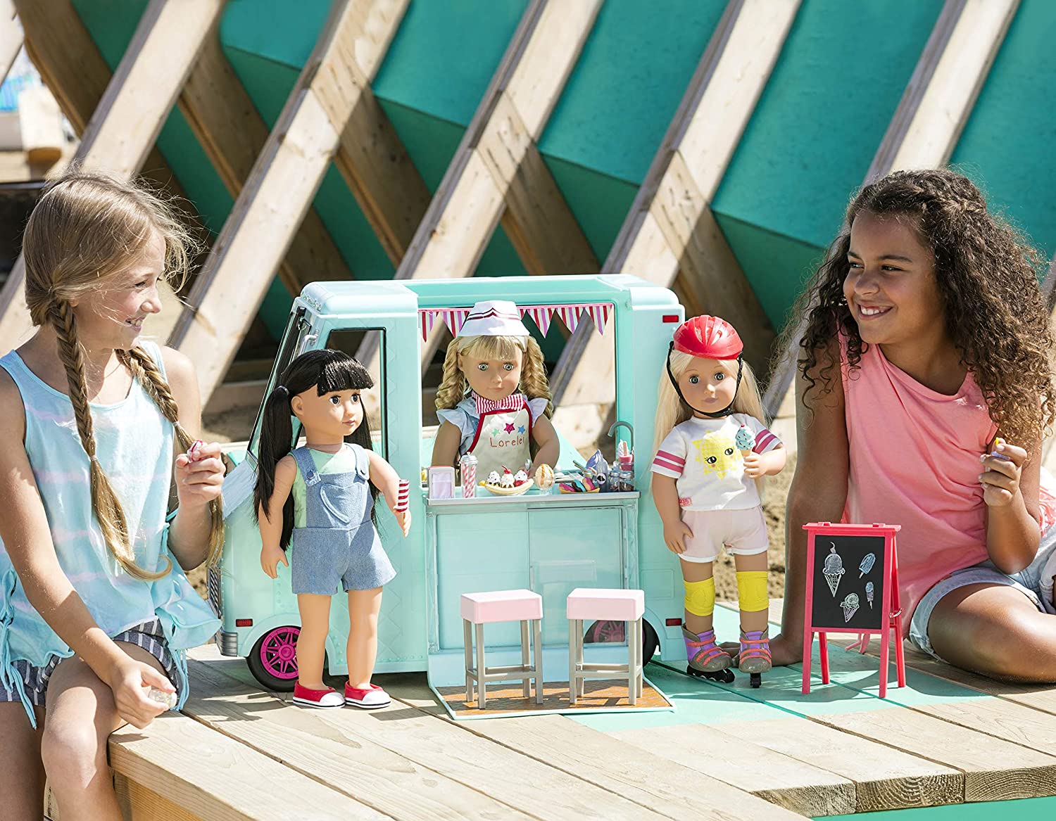Our Generation Sweet Stop Ice Cream Truck with Electronics for 18-inch Dolls Light Blue - Colorland Toys
