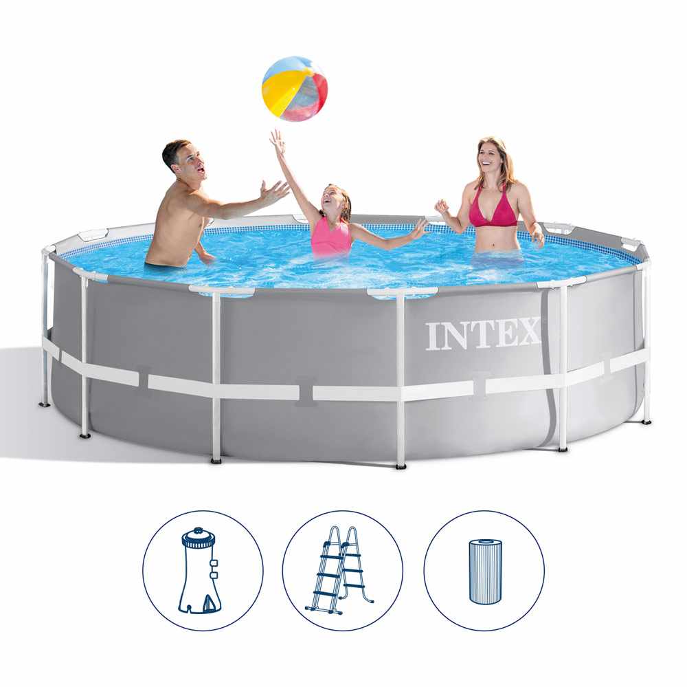 حوض سباحة دائري فوق الأرض بإطار منشوري من شركة Intex، مقاس 366×99 سم، 26716