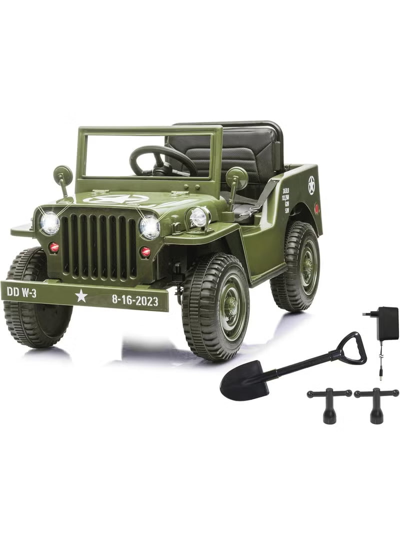 Kids Military Mini Willy Jeep Ride-On Dark Green 12V 2M DM103 — image 1