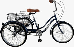 Mogoo Hauler 6-Speed Gear Tricycle with Basket – Blue, 24-Inch