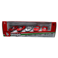 BBurago Ferrari Diecast Vehicles 5pcs – 1:64 Scale | 488 GTB, Enzo, 488 Pista, F12, LaFerrari | Collector Pack