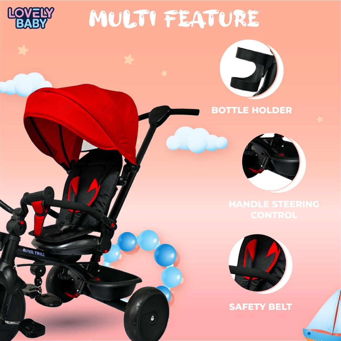 577HC Tricycle for Kids, Grey, Ages 1-3 — image 4