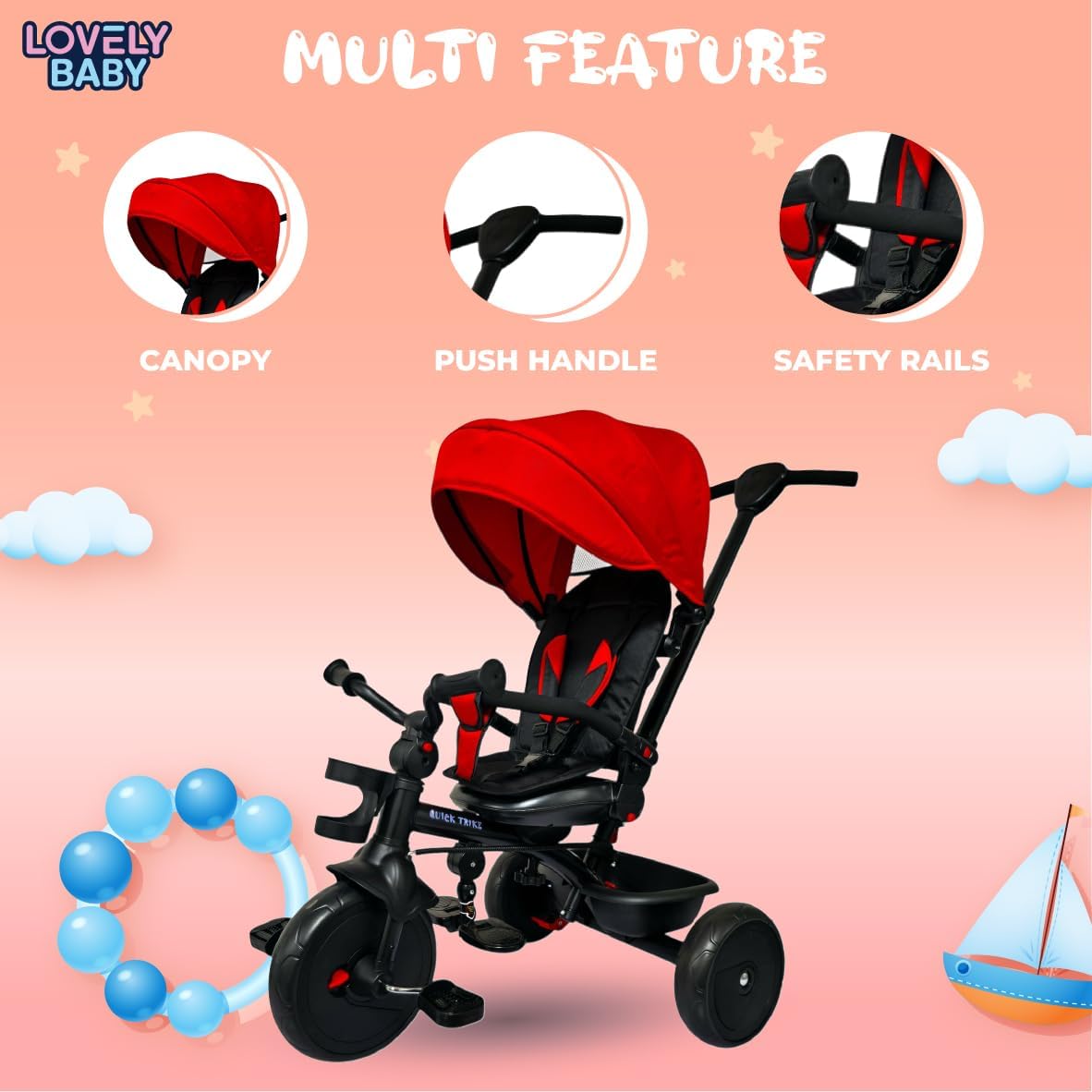 577HC Tricycle for Kids, Grey, Ages 1-3 — image 3